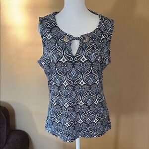 Tommy Hilfiger Black and White Sleeveless Cut Out Blouse